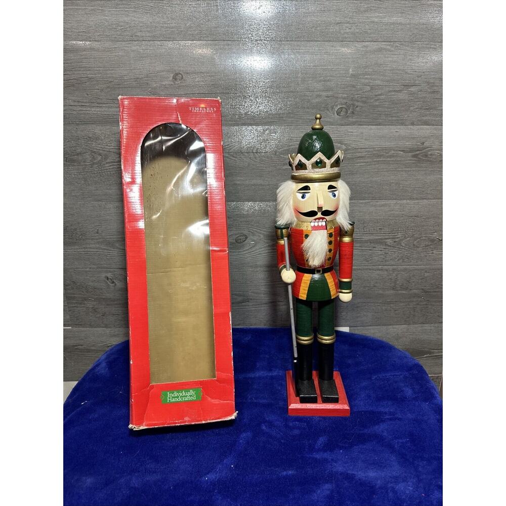 Vintage 20” Soldier Deluxe Wooden Nutcracker Timeless Treasures In Box Green Red
